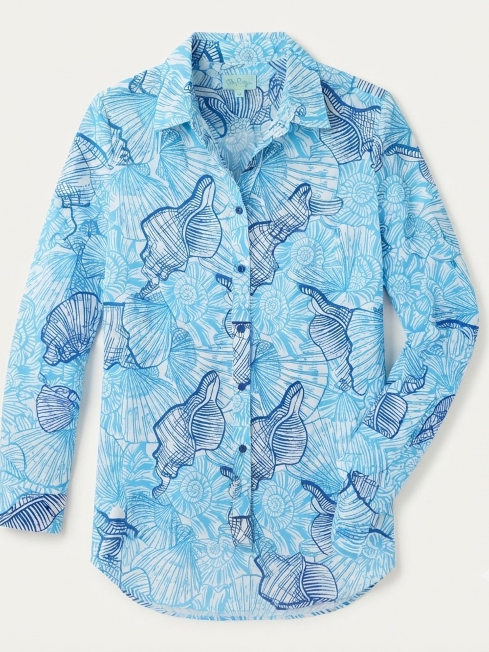 True Destinations Women’s XS Shell Print Button Front Beach Cover Up Shirt NWT